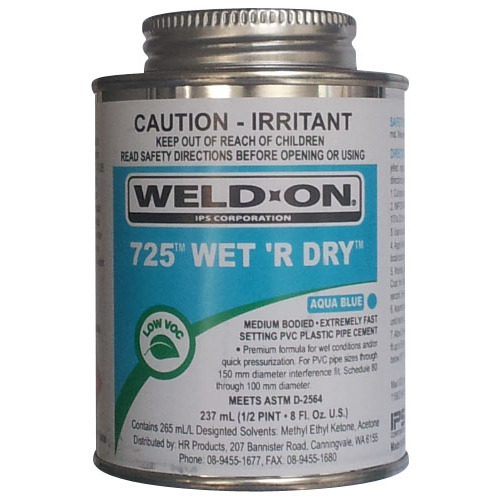 IPS Weld-On 725 Wet 'R Dry Solvent Cement - 1/2 pint/237ml - Aqua Blue